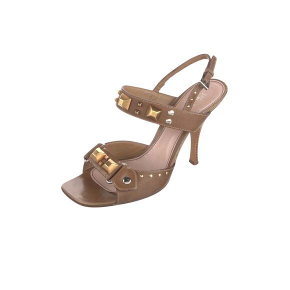 PRADA Pre-Loved Slingback Sandals w Chunky Studs Size 37 Shoes Tan Leather 7 - Picture 1 of 10